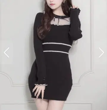 pium 튤 프릴 도리 니트 원피스