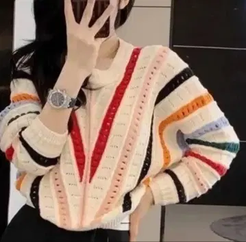 돌먼 슬리브 레인보우 니트 새상품