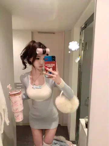 스카이블루 리브 니트 긴팔