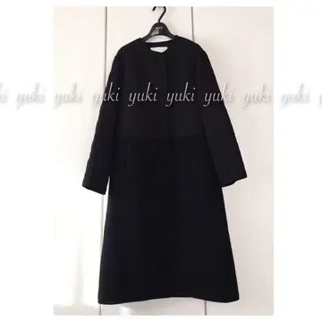 ANAYI 퀼팅 비버 노카라 코트 38 블랙