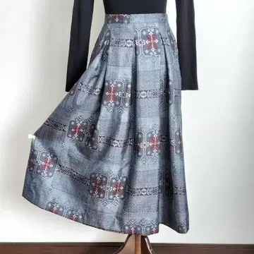 기모노 리메이크 오시마 명주 순수 실크 롱 스커트 종아리 기장 단품