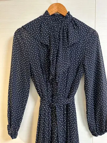 미라 오웬 네이비 도트 긴팔 셔츠 원피스