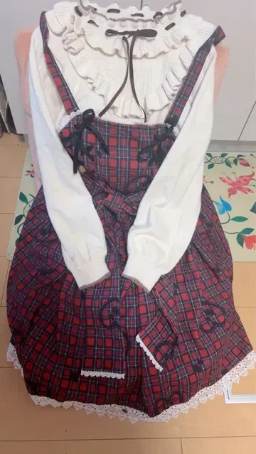 엑시즈팜 kawaii 체크 무늬 살로펫 스커트 셋업