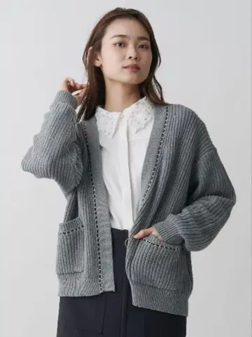 체인 가죽 니트 가디건 토널