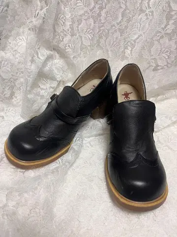 블랙 가죽 로퍼 6cm 힐 M 사이즈 웨스턴풍