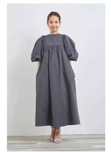 그레이 벌룬 슬리브 원피스