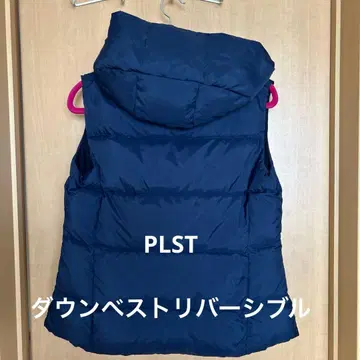 PLST 네이비 후드 부착 다운 베스트