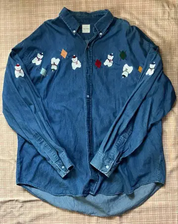 칼 헬무트 데님 셔츠 눈사람 자수