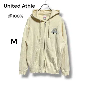 United Athle 개 프린트 풀 집업 후드티 M 사이즈 아이보리