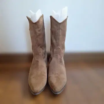 베이지 스웨이드 웨스턴 부츠 중간 힐 M 사이즈