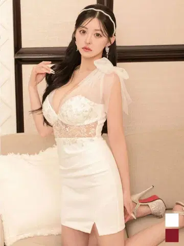 jewels 리본 숄더 드레스