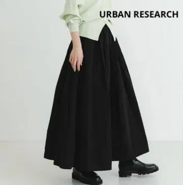 어반 리서치 메모리 타프타 볼륨 스커트 블랙 롱 스커트