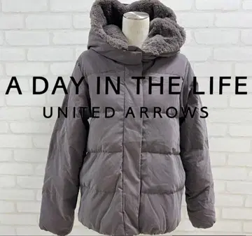 새상품급 UNITED ARROWS 후드 부착 다운 자켓 그레이