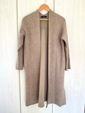 베이지 롱 가디건 울 혼방