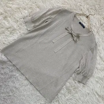 Aquascutum 라메 혼방 니트 그레이지 8호 깔끔한 스타일 리본