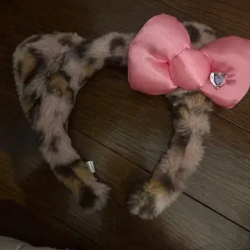 레오파드 무늬 핑크 리본 머리띠