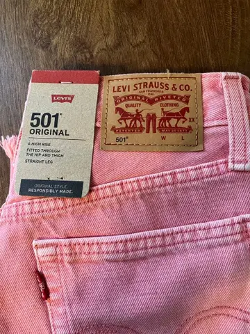 택 포함 미사용 새상품 Levi's 501 오리지널 핑크 데님