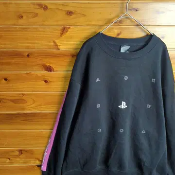 플레이스테이션 트레이닝복 맨투맨 로고 블랙 핑크 L 구제 의류