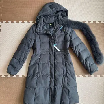 Swingle 후드 부착 그레이 롱 다운 코트