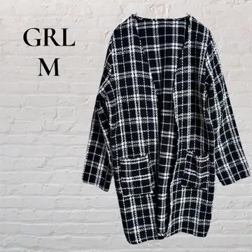 [ GRL ] [ M ] 여성용 자켓 체크 무늬 미들 기장 겉옷 멋스러운