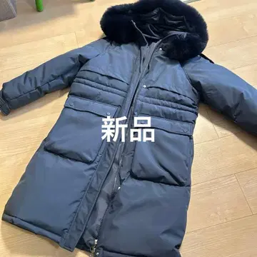 네이비 퍼 후드 롱 다운 자켓 롱 코트