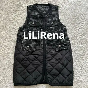 LiLiRena 트위드 퀼팅 베스트 지레 롱 베스트