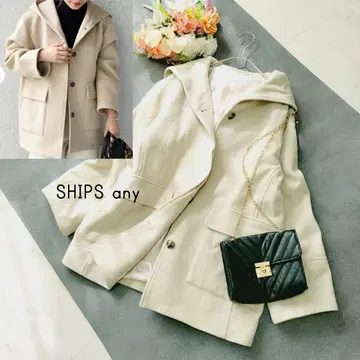 쉽스 에니 SHIPS any 후드 미디 울 코트