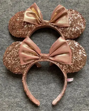 디즈니 머리띠 스팽글 핑크 골드 리본 미니 라메