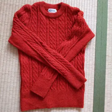 BEAMS BOY 케이블 니트 스웨터 오렌지 알파카