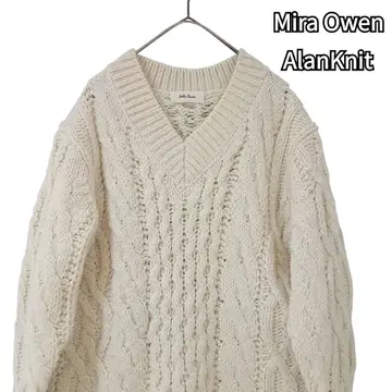 미라 오웬 케이블 니트 V넥 Mira Owen 스웨터 화이트