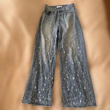 MOUSSY 데미지 가공 와이드 레그 청바지