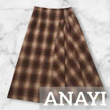 [ 새상품급 ] 아나이 ANAYI 옴브레 체크 플레어 스커트 플리츠 36