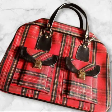 보스턴 백 타탄 체크 빨간색 열쇠 달린 지퍼