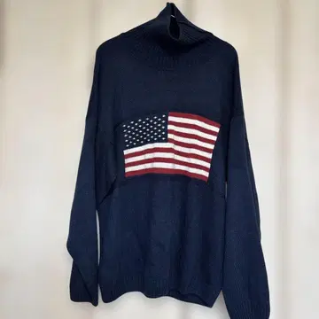 남성용 터틀 빅 오버사이즈 니트 사이즈 L 미국 국기