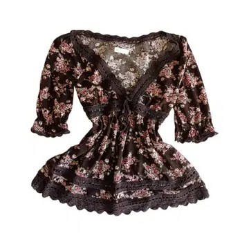 리즈리사 꽃무늬 튜닉 크로셰 뜨개질 브라운 코켓 공주 페어리 헤이세이