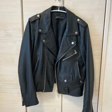 ZARA 천연 가죽 라이더 가죽 자켓 L 블랙
