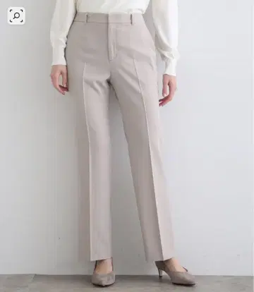 택 포함 새상품 INDIVI 라이트 그레이 턱 테이퍼드 팬츠