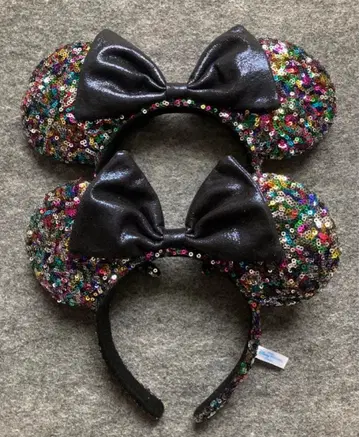 디즈니 머리띠 스팽글 리본 컬러풀 블랙 미니 페어 2개