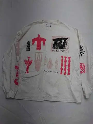 로즈버드 아트 프린트 긴팔 T셔츠 화이트 계열 F 사이즈