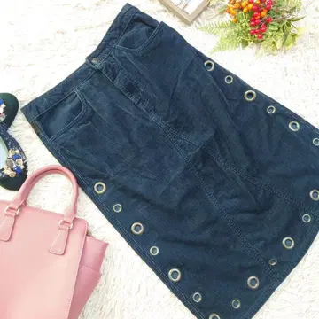 ANNA SUI 코듀로이 스커트 ( M ) 다크 네이비/무릎 기장/하드