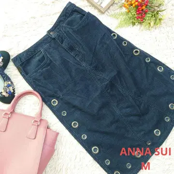 ANNA SUI 코듀로이 스커트 ( M ) 다크 네이비/무릎 기장/하드