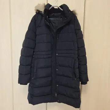 타미힐피거 네이비 후드 부착 롱 코트