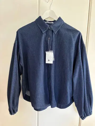 데님 퍼프 소매 셔츠