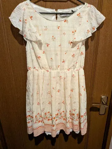 프릴 소매 체리 패턴 미니 원피스