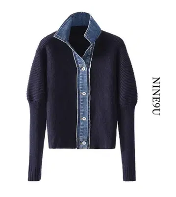 새상품 NINE denim-mix long-cuff 가디건