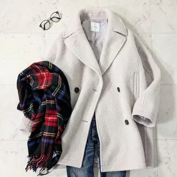 미사용 택 포함 스픽 앤 스팬 미들 샤기 코트 36 라이트 그레이