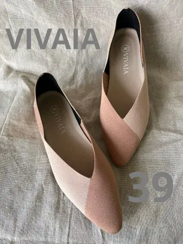 VIVAIA 스틸레토 V컷 플랫 펌프스 니트 핑크 계열