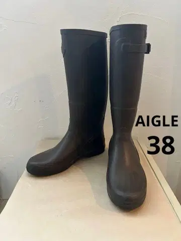AIGLE 에이글 레인부츠 롱 38 브라운 장화