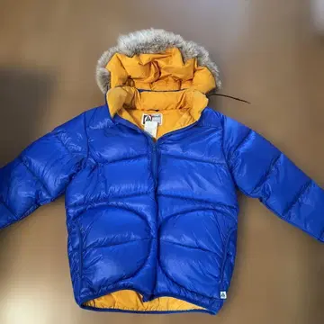 Woods 다운 자켓 파랑/오렌지 후드 부착