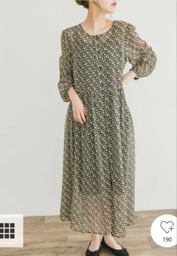 플라워 프린트 쉬폰 원피스